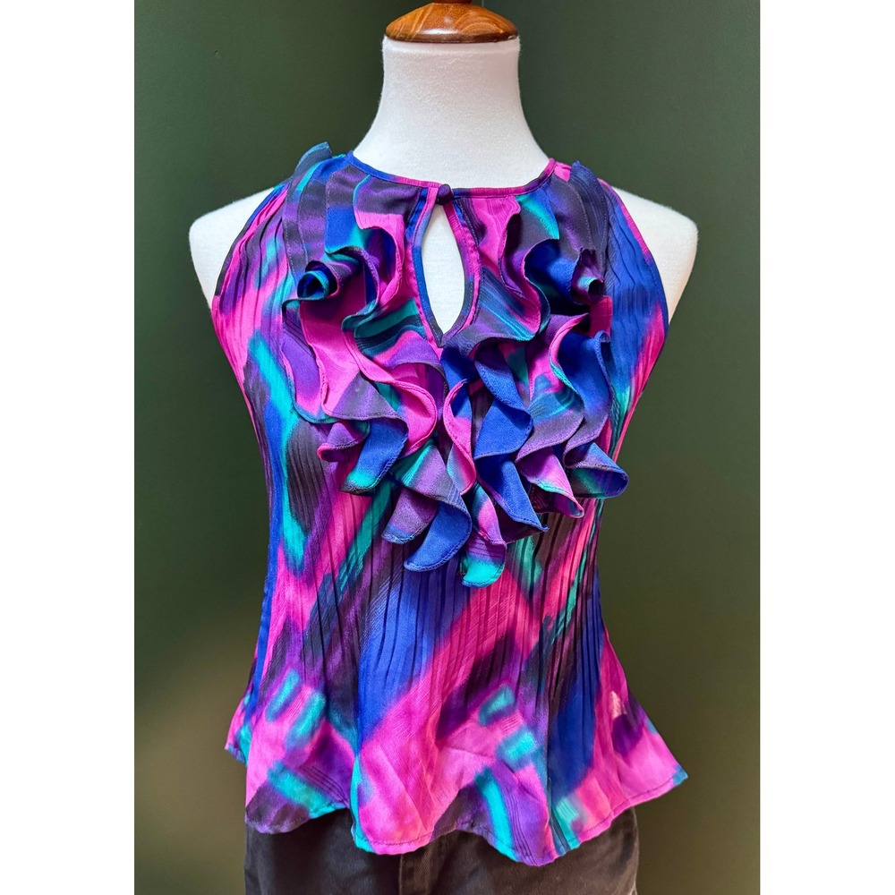 Sunny Leigh Ruffle Sleeveless Pleated Colorful Blouse Size PS